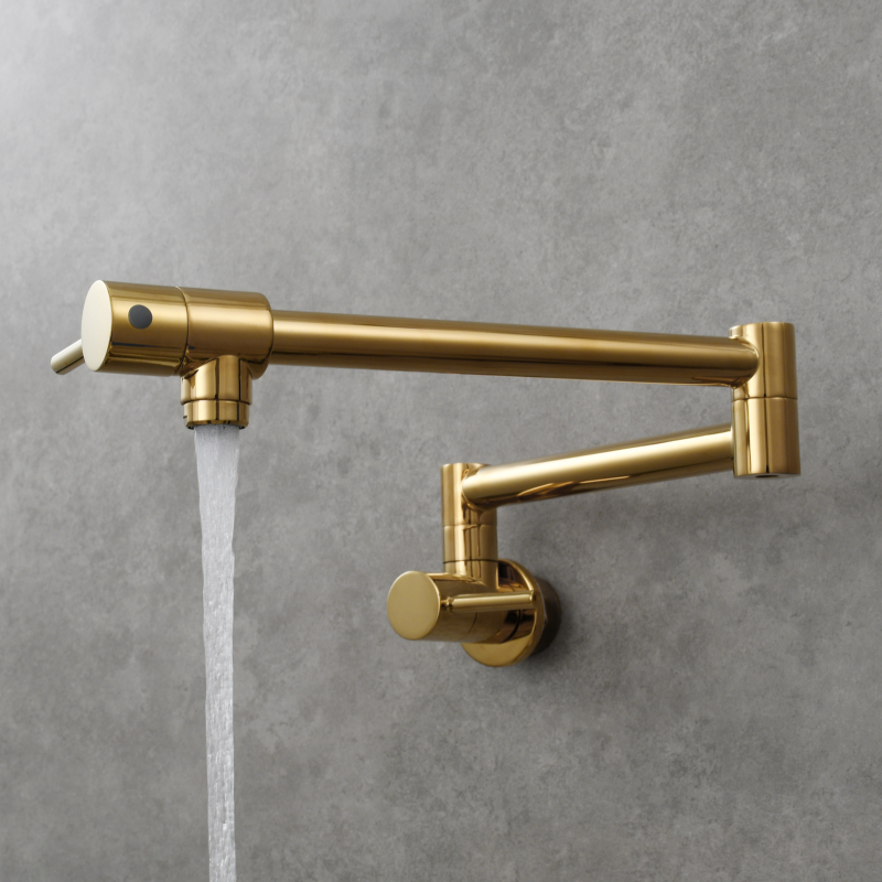 Tecmolog Brass Chrome Kitchen Faucet, Wall Mounted and Folding Kitchen Tap with Double Handle, Single Cold water Tap