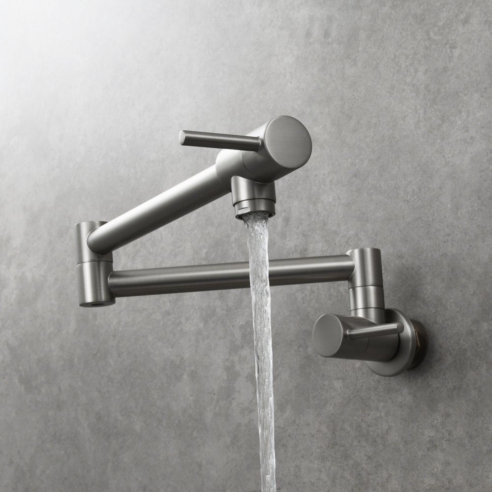 Tecmolog Brass Chrome Kitchen Faucet, Wall Mounted and Folding Kitchen Tap with Double Handle, Single Cold water Tap