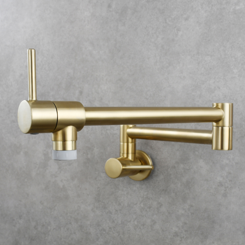 Tecmolog Brass Chrome Kitchen Faucet, Wall Mounted and Folding Kitchen Tap with Double Handle, Single Cold water Tap