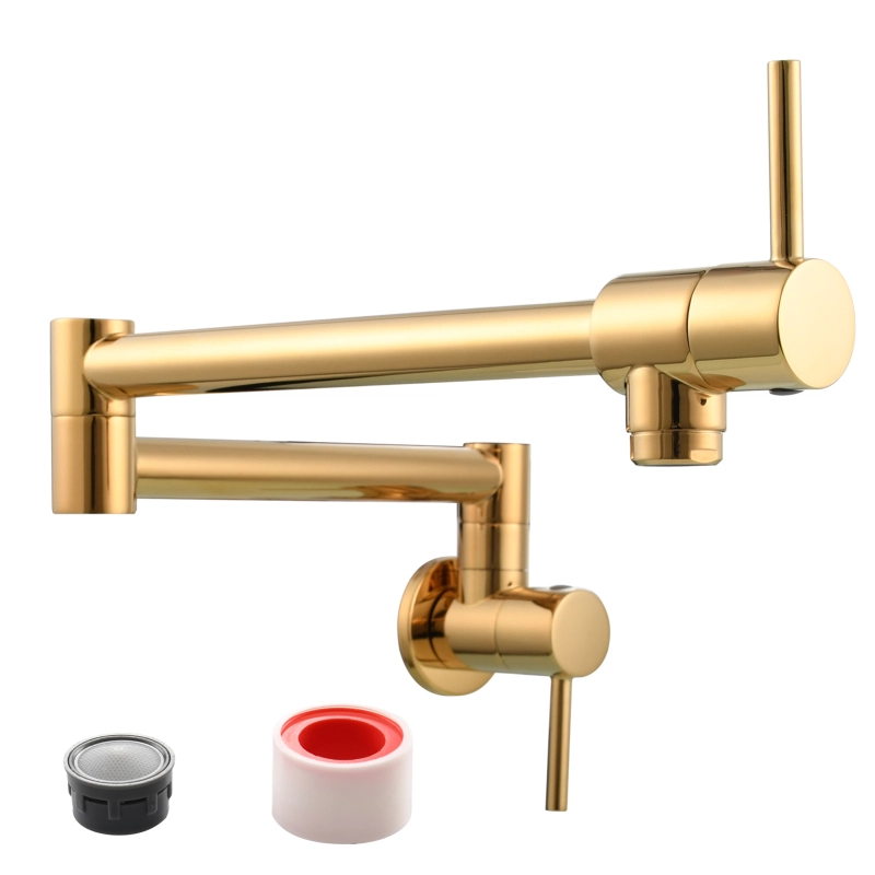Tecmolog Brass Chrome Kitchen Faucet, Wall Mounted and Folding Kitchen Tap with Double Handle, Single Cold water Tap
