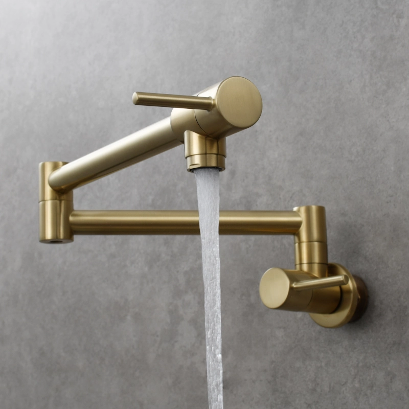 Tecmolog Brass Chrome Kitchen Faucet, Wall Mounted and Folding Kitchen Tap with Double Handle, Single Cold water Tap