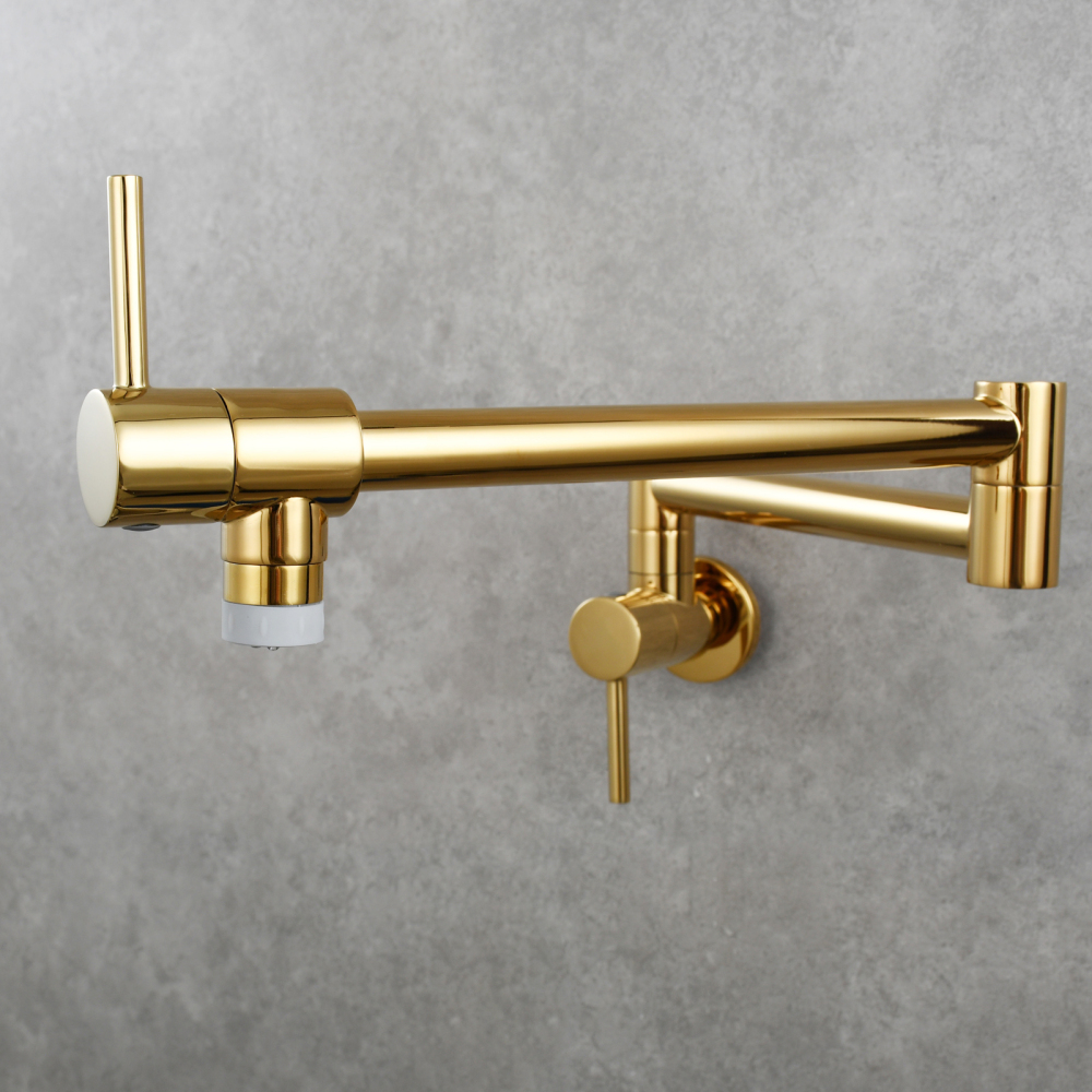 Tecmolog Brass Chrome Kitchen Faucet, Wall Mounted and Folding Kitchen Tap with Double Handle, Single Cold water Tap