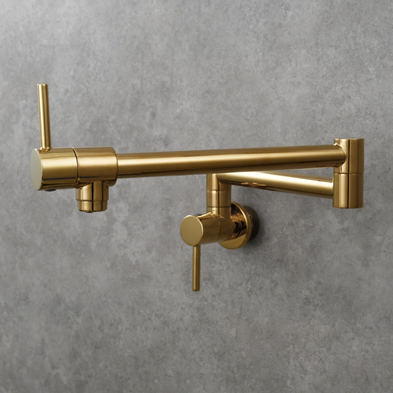 Tecmolog Brass Chrome Kitchen Faucet, Wall Mounted and Folding Kitchen Tap with Double Handle, Single Cold water Tap