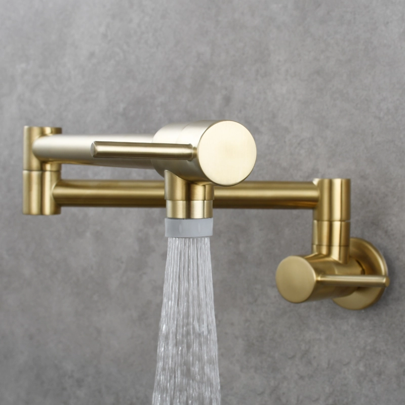 Tecmolog Brass Chrome Kitchen Faucet, Wall Mounted and Folding Kitchen Tap with Double Handle, Single Cold water Tap