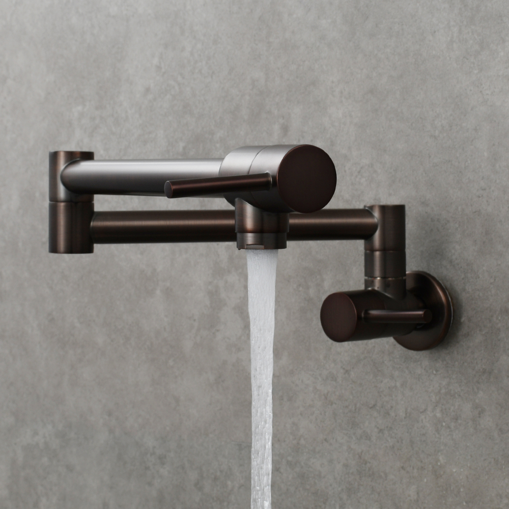 Tecmolog Brass Chrome Kitchen Faucet, Wall Mounted and Folding Kitchen Tap with Double Handle, Single Cold water Tap