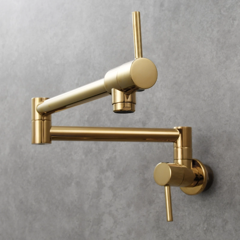 Tecmolog Brass Chrome Kitchen Faucet, Wall Mounted and Folding Kitchen Tap with Double Handle, Single Cold water Tap