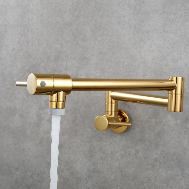 Tecmolog Brass Chrome Kitchen Faucet, Wall Mounted and Folding Kitchen Tap with Double Handle, Single Cold water Tap