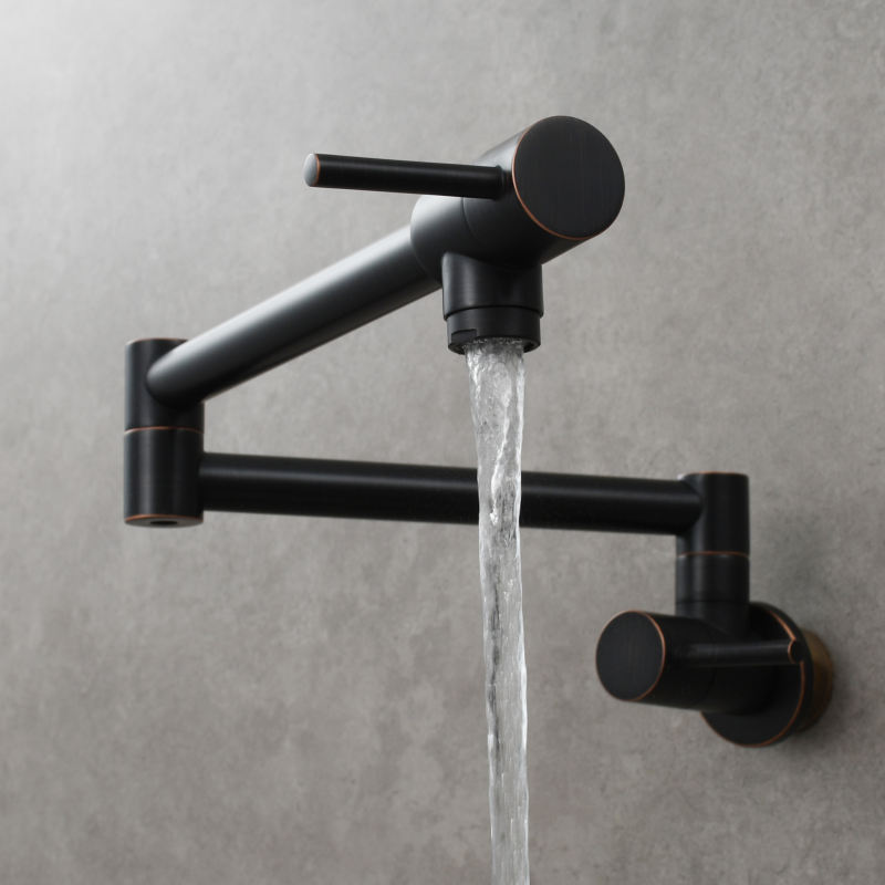 Tecmolog Brass Chrome Kitchen Faucet, Wall Mounted and Folding Kitchen Tap with Double Handle, Single Cold water Tap