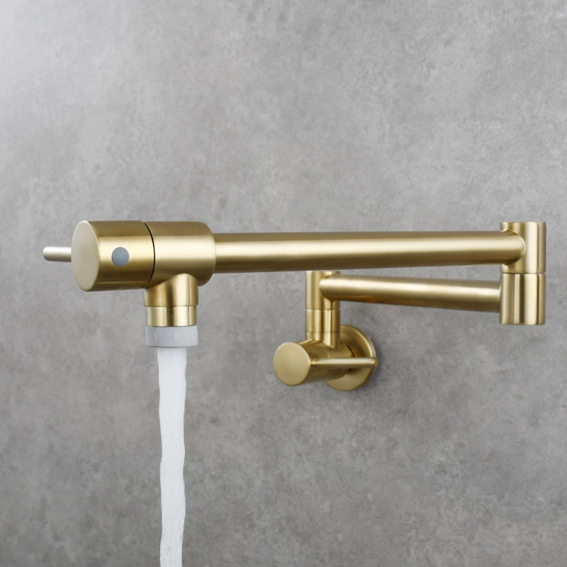 Tecmolog Brass Chrome Kitchen Faucet, Wall Mounted and Folding Kitchen Tap with Double Handle, Single Cold water Tap