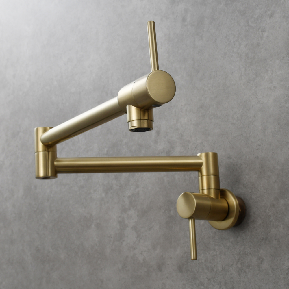 Tecmolog Brass Chrome Kitchen Faucet, Wall Mounted and Folding Kitchen Tap with Double Handle, Single Cold water Tap