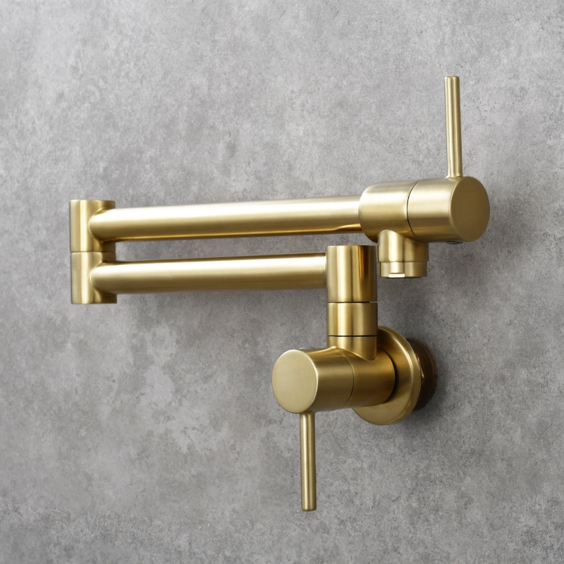 Tecmolog Brass Chrome Kitchen Faucet, Wall Mounted and Folding Kitchen Tap with Double Handle, Single Cold water Tap