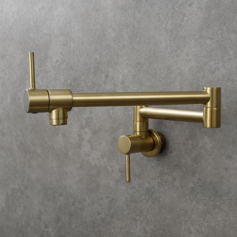 Tecmolog Brass Chrome Kitchen Faucet, Wall Mounted and Folding Kitchen Tap with Double Handle, Single Cold water Tap