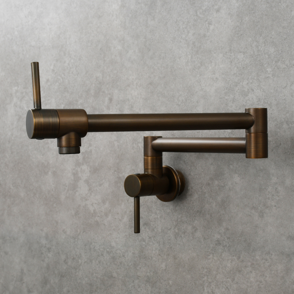 Tecmolog Brass Chrome Kitchen Faucet, Wall Mounted and Folding Kitchen Tap with Double Handle, Single Cold water Tap