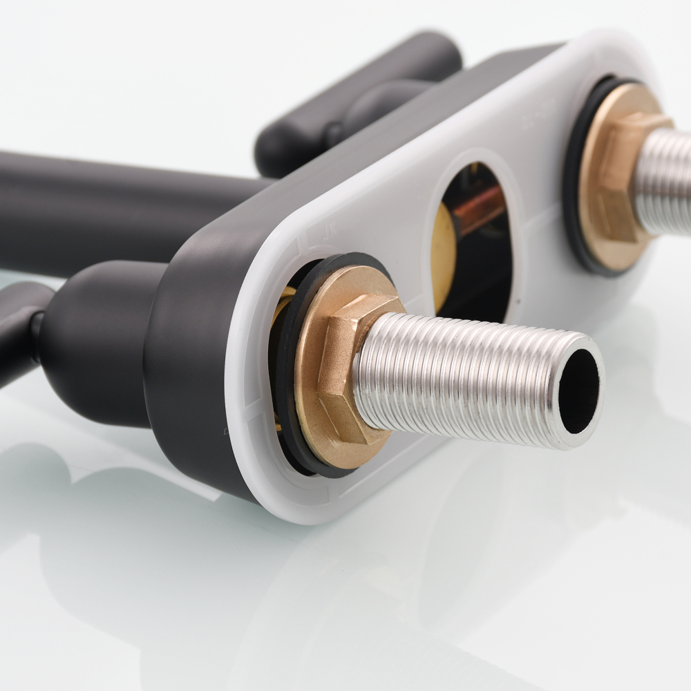 Tecmolog Brass Deck Mounted Bathroom Basin Water Mixer Double Handle Hot and Cold Tap Chrome/Nickel/Black/Brushed Gold