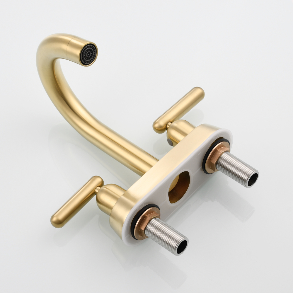 Tecmolog Brass Deck Mounted Bathroom Basin Water Mixer Double Handle Hot and Cold Tap Chrome/Nickel/Black/Brushed Gold