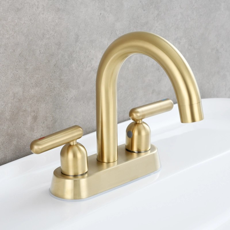 Tecmolog Brass Deck Mounted Bathroom Basin Water Mixer Double Handle Hot and Cold Tap Chrome/Nickel/Black/Brushed Gold