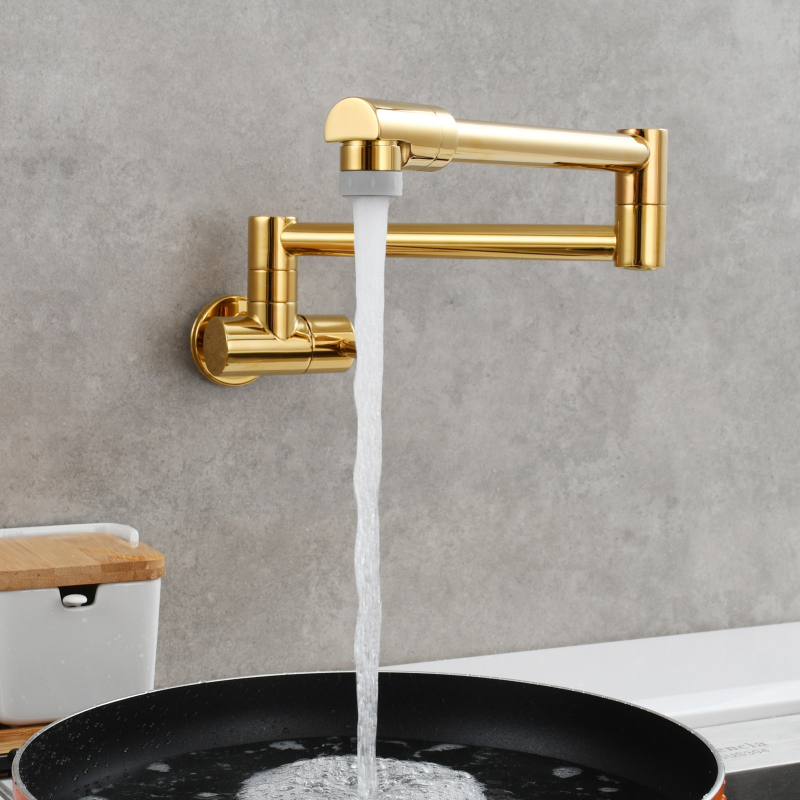 Tecmolog Kitchen Faucet Chrome Wall Mount Pot Filler Faucet Brass 360 Rotatable Folding Lengthened Folding single Handle Unique Cold Water Tap