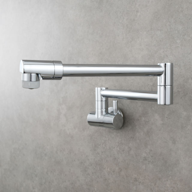 Tecmolog Kitchen Faucet Chrome Wall Mount Pot Filler Faucet Brass 360 Rotatable Folding Lengthened Folding single Handle Unique Cold Water Tap