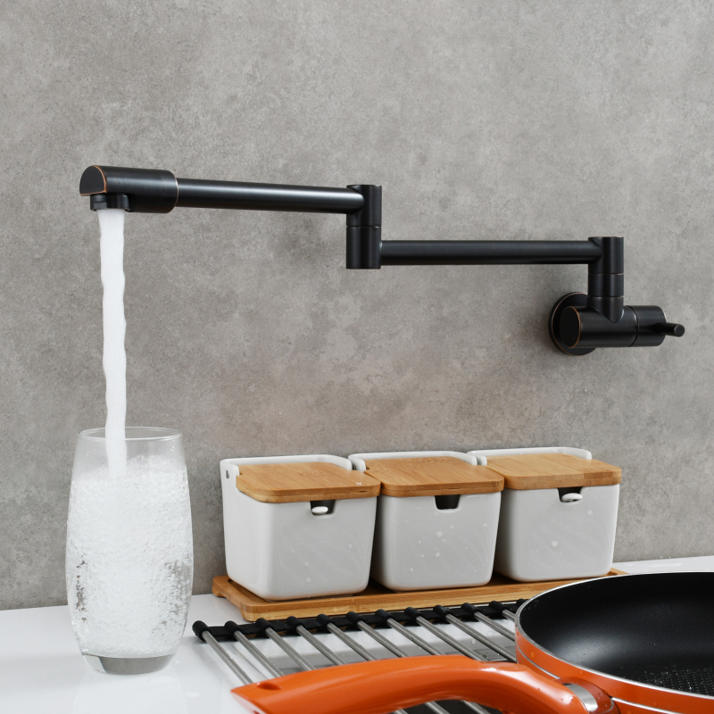 Tecmolog Kitchen Faucet Chrome Wall Mount Pot Filler Faucet Brass 360 Rotatable Folding Lengthened Folding single Handle Unique Cold Water Tap