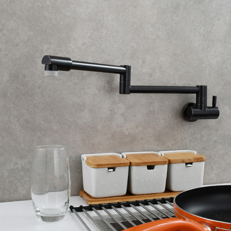 Tecmolog Kitchen Faucet Chrome Wall Mount Pot Filler Faucet Brass 360 Rotatable Folding Lengthened Folding single Handle Unique Cold Water Tap