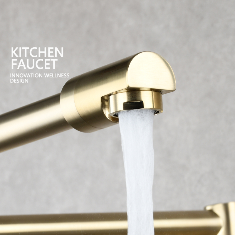 Tecmolog Kitchen Faucet Chrome Wall Mount Pot Filler Faucet Brass 360 Rotatable Folding Lengthened Folding single Handle Unique Cold Water Tap