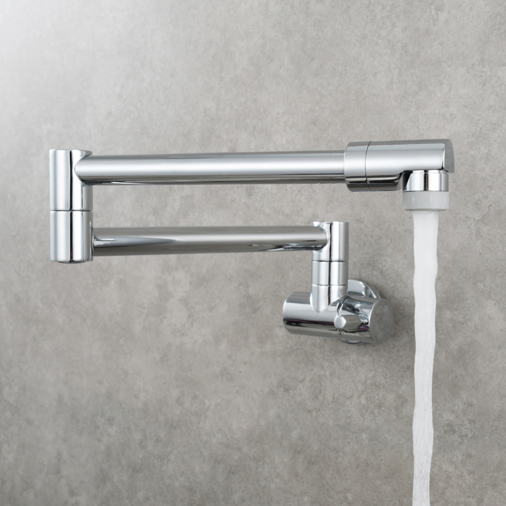 Tecmolog Kitchen Faucet Chrome Wall Mount Pot Filler Faucet Brass 360 Rotatable Folding Lengthened Folding single Handle Unique Cold Water Tap