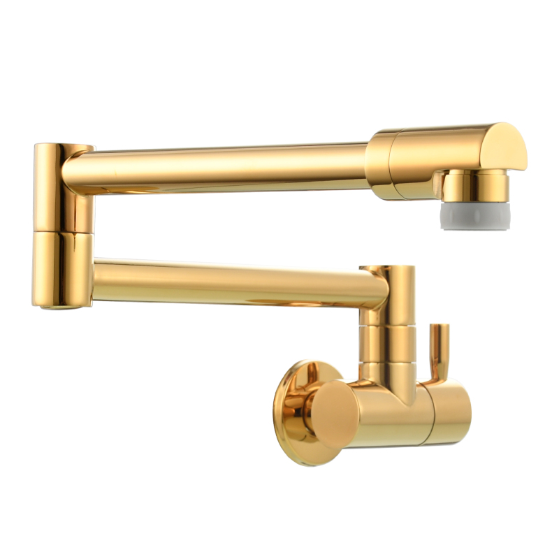 Tecmolog Kitchen Faucet Chrome Wall Mount Pot Filler Faucet Brass 360 Rotatable Folding Lengthened Folding single Handle Unique Cold Water Tap