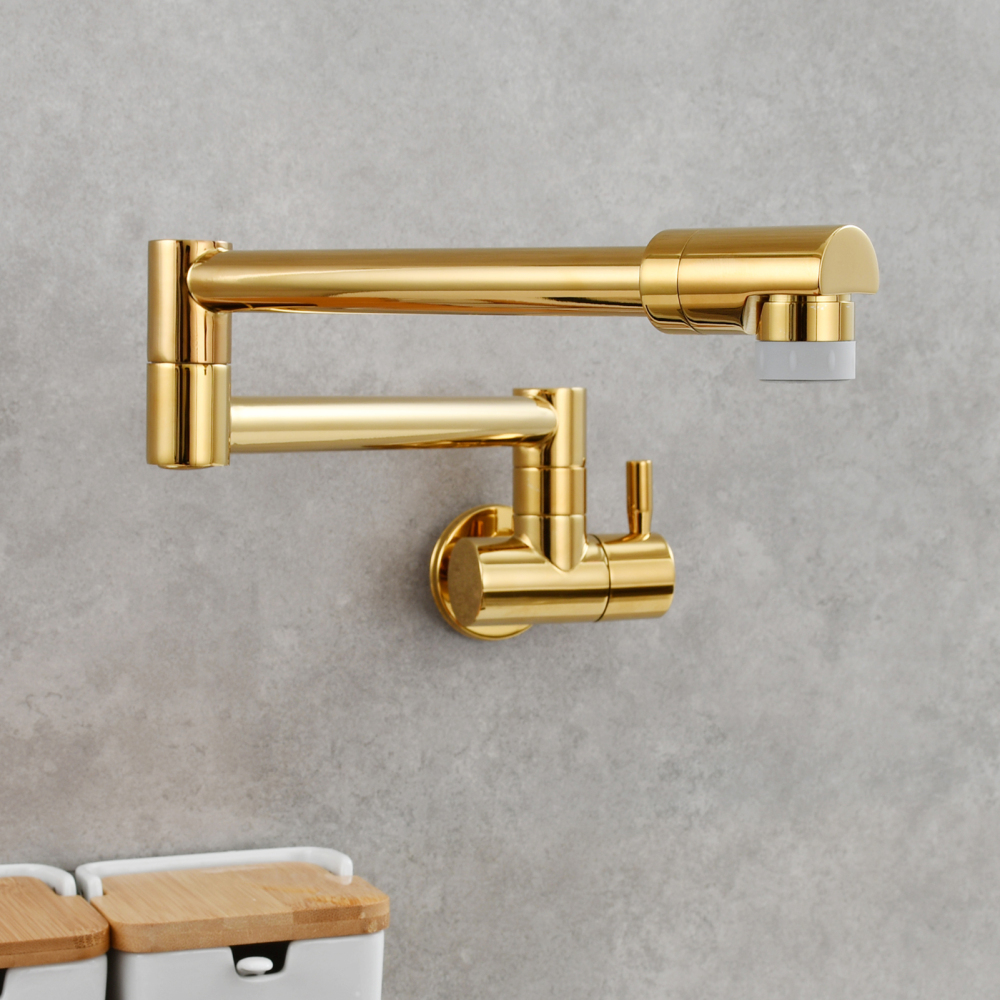 Tecmolog Kitchen Faucet Chrome Wall Mount Pot Filler Faucet Brass 360 Rotatable Folding Lengthened Folding single Handle Unique Cold Water Tap