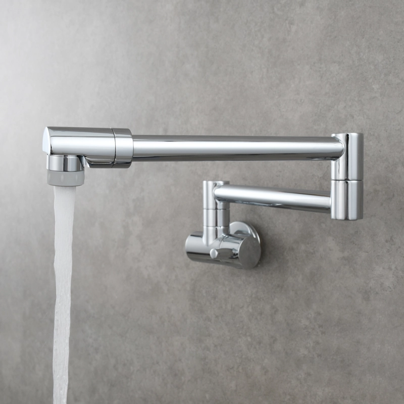 Tecmolog Kitchen Faucet Chrome Wall Mount Pot Filler Faucet Brass 360 Rotatable Folding Lengthened Folding single Handle Unique Cold Water Tap