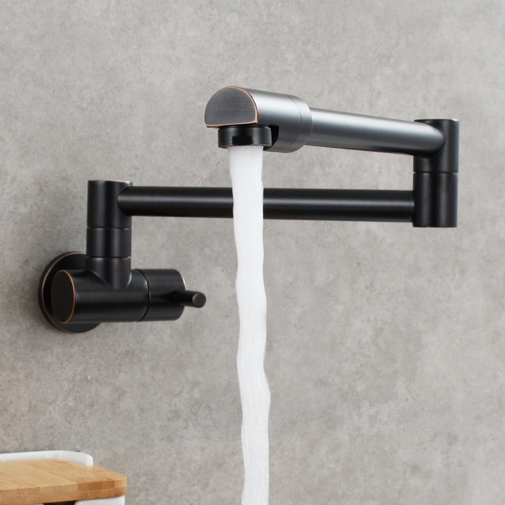 Tecmolog Kitchen Faucet Chrome Wall Mount Pot Filler Faucet Brass 360 Rotatable Folding Lengthened Folding single Handle Unique Cold Water Tap