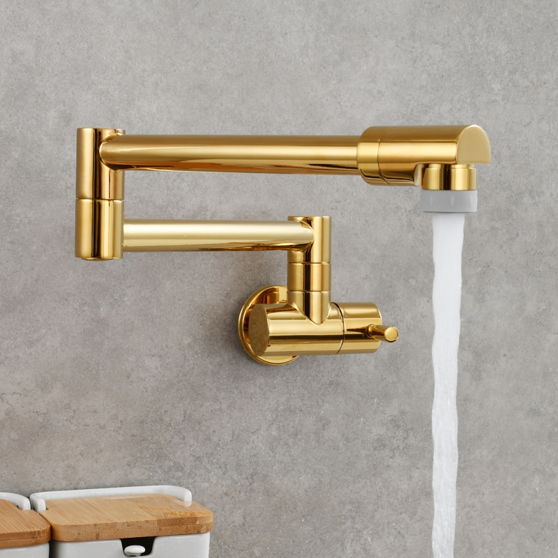 Tecmolog Kitchen Faucet Chrome Wall Mount Pot Filler Faucet Brass 360 Rotatable Folding Lengthened Folding single Handle Unique Cold Water Tap