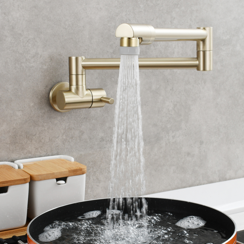 Tecmolog Kitchen Faucet Chrome Wall Mount Pot Filler Faucet Brass 360 Rotatable Folding Lengthened Folding single Handle Unique Cold Water Tap