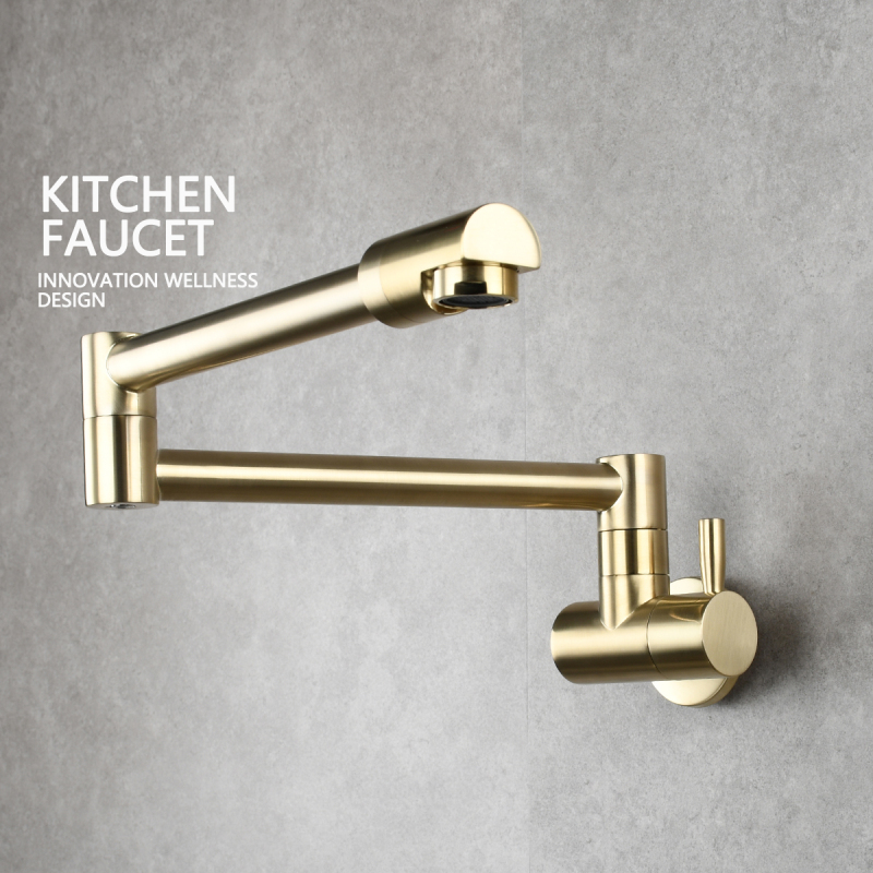 Tecmolog Kitchen Faucet Chrome Wall Mount Pot Filler Faucet Brass 360 Rotatable Folding Lengthened Folding single Handle Unique Cold Water Tap