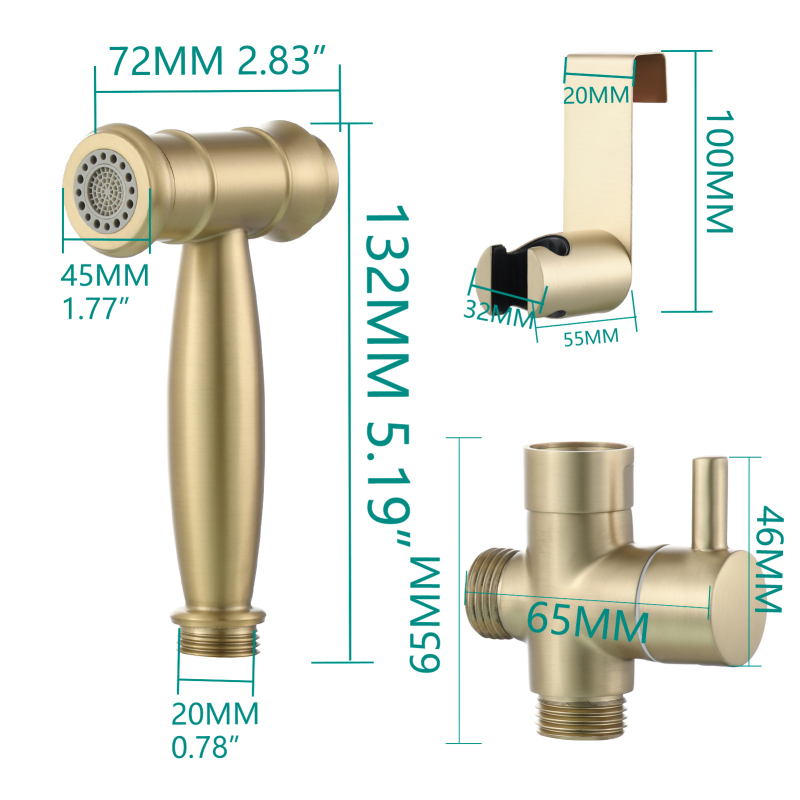 Tecmolog 304 Stainless Steel Bidet Sprayer Set Dual Function Handheld Bidet Sprayer with Brass Diverter,Nickel/Black/Brushed Gold