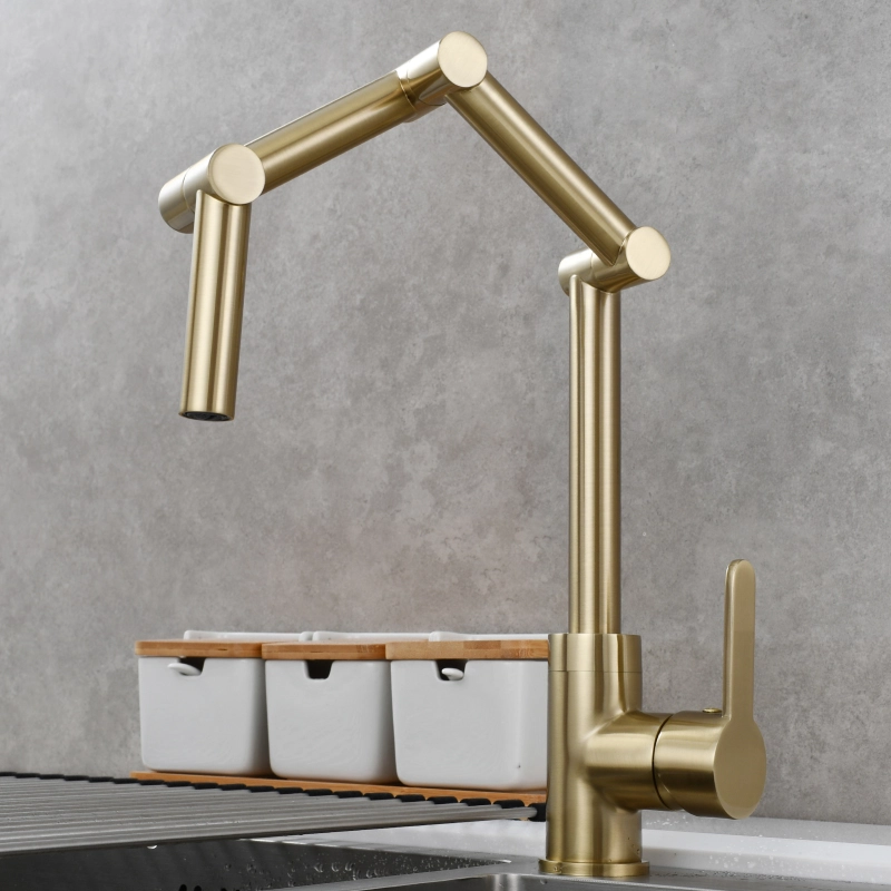 Tecmolog Pot Filler Faucet Deck Mounted Three-Section Extension Folding Kitchen Faucet Restaurant Faucets Copper Nickel/Chrome/Black triple Joint Swing Arm For Hot and Cold