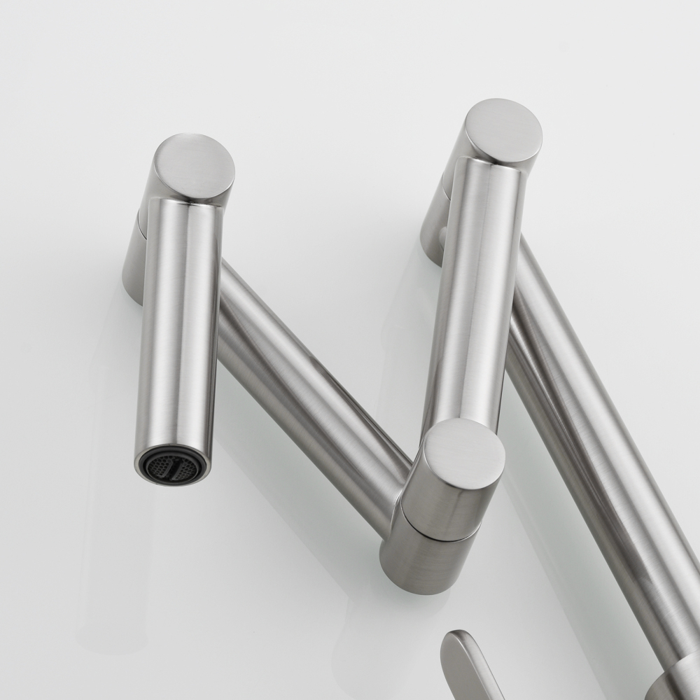 Tecmolog Pot Filler Faucet Deck Mounted Three-Section Extension Folding Kitchen Faucet Restaurant Faucets Copper Nickel/Chrome/Black triple Joint Swing Arm For Hot and Cold