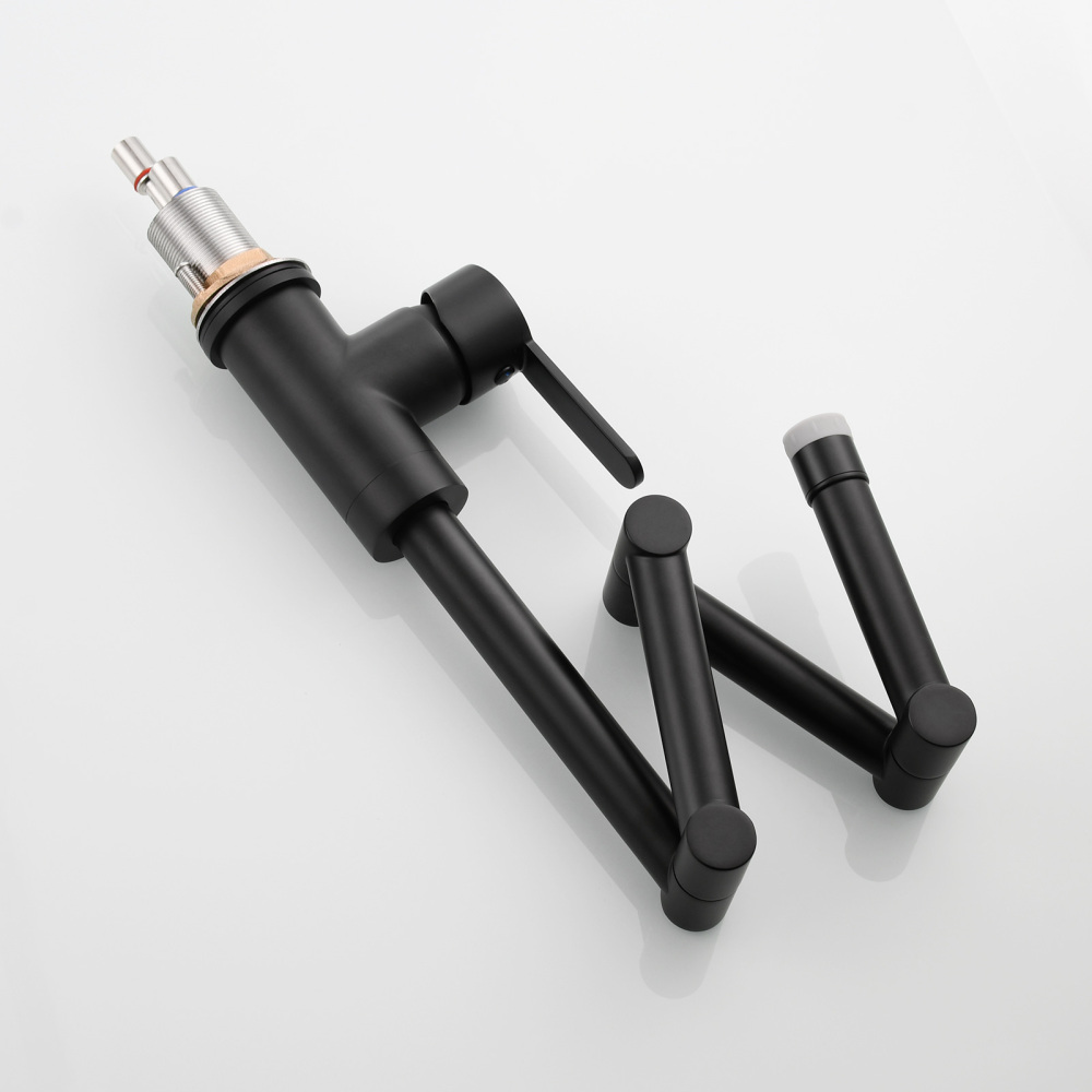 Tecmolog Pot Filler Faucet Deck Mounted Three-Section Extension Folding Kitchen Faucet Restaurant Faucets Copper Nickel/Chrome/Black triple Joint Swing Arm For Hot and Cold