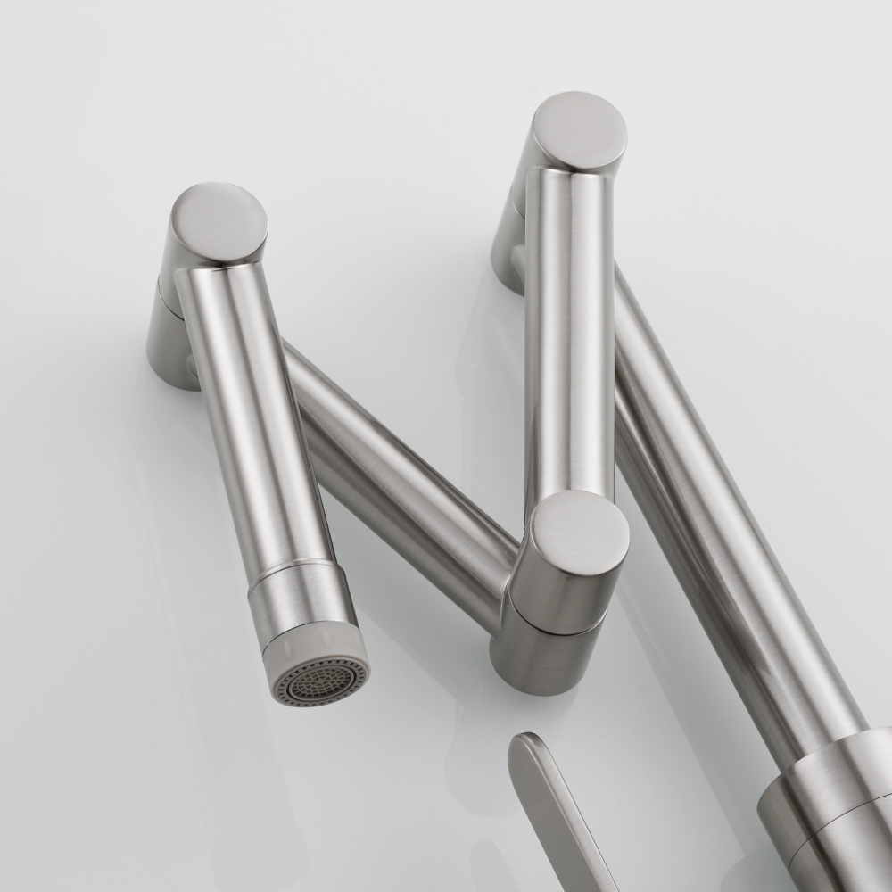 Tecmolog Pot Filler Faucet Deck Mounted Three-Section Extension Folding Kitchen Faucet Restaurant Faucets Copper Nickel/Chrome/Black triple Joint Swing Arm For Hot and Cold