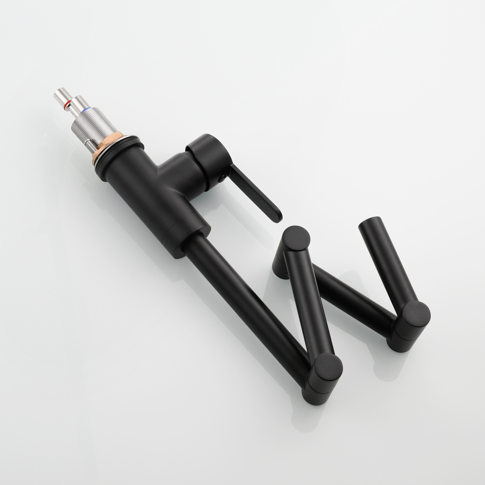 Tecmolog Pot Filler Faucet Deck Mounted Three-Section Extension Folding Kitchen Faucet Restaurant Faucets Copper Nickel/Chrome/Black triple Joint Swing Arm For Hot and Cold