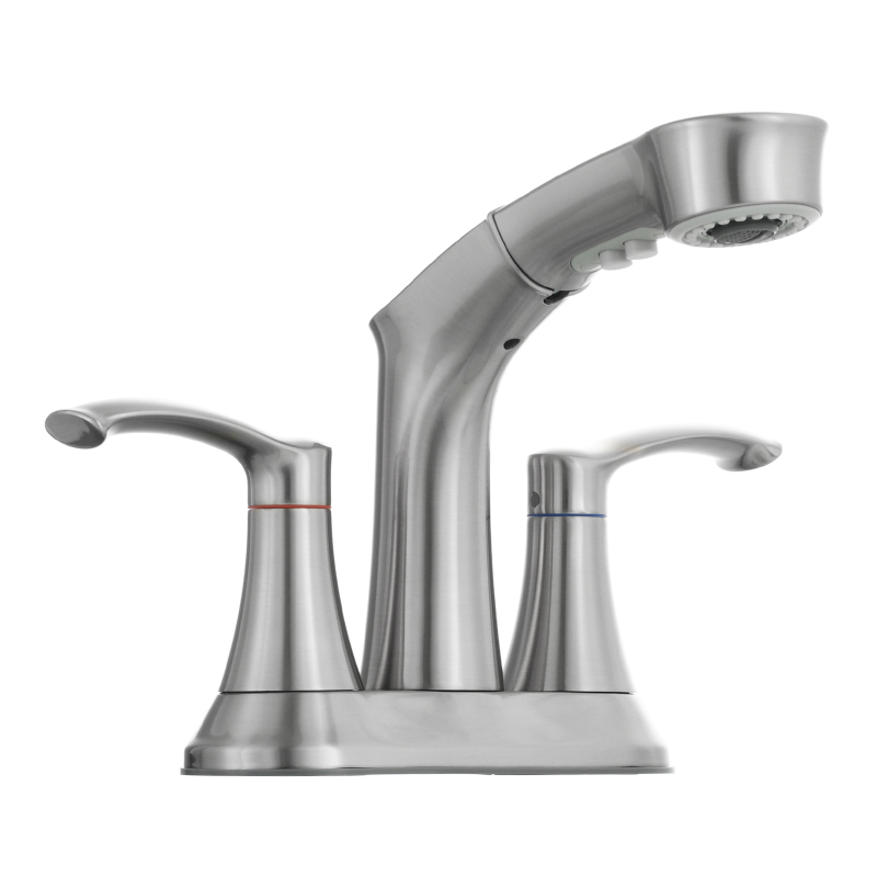 Tecmolog Alloy Plastic Steel Hot&Cold Basin Faucet Deck Mounted Bathroom Pull Out Mixer Tap with Double Handle