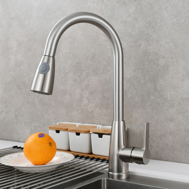 Tecmolog Brass Hot&Cold Kitchen Tap 360° Rotation Pull Out Sink Kitchen Faucet with Single Handle,Chrome,Pearl Black,Nickel