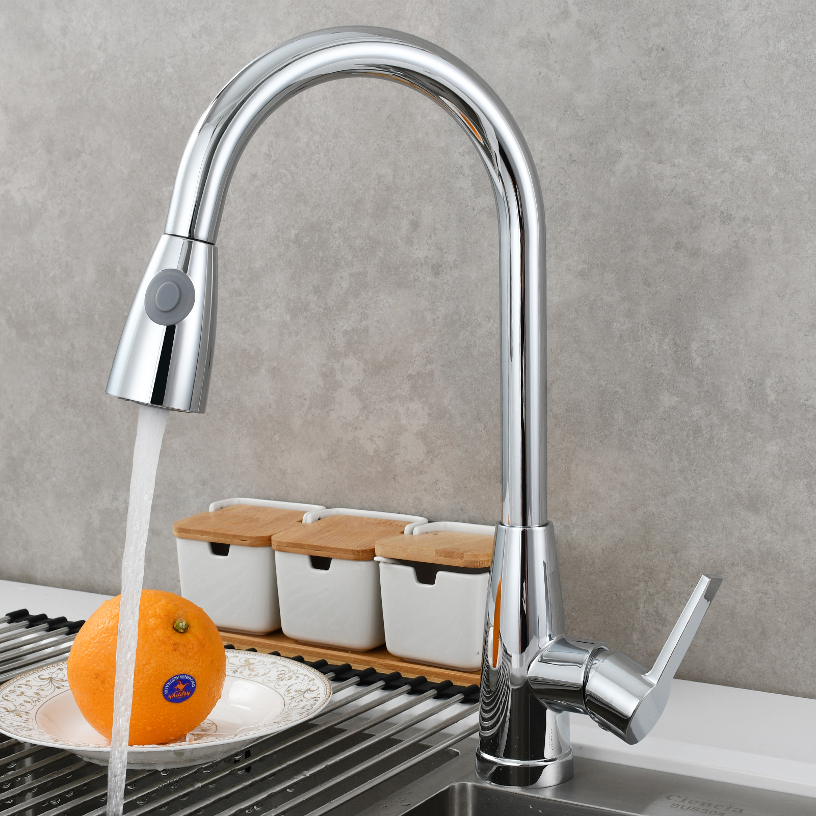 Tecmolog Brass Hot&Cold Kitchen Tap 360° Rotation Pull Out Sink Kitchen Faucet with Single Handle,Chrome,Pearl Black,Nickel