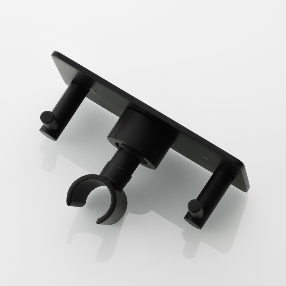 Tecmolog Stainless Steel Nail-free/Drilling Wall Mounted Shower Head Holder with Two Hook,Nickel/Black