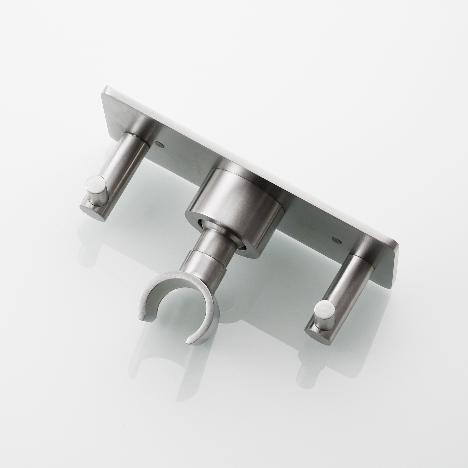 Tecmolog Stainless Steel Nail-free/Drilling Wall Mounted Shower Head Holder with Two Hook,Nickel/Black
