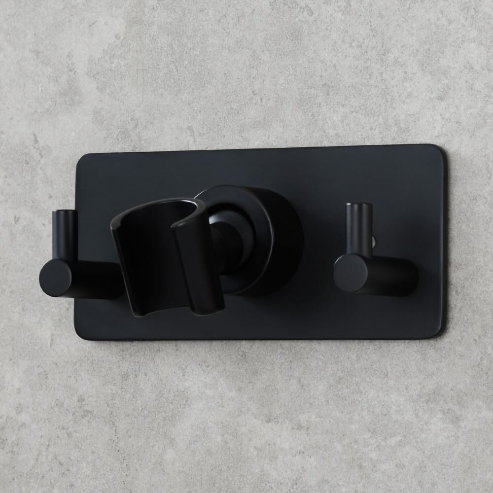 Tecmolog Stainless Steel Nail-free/Drilling Wall Mounted Shower Head Holder with Two Hook,Nickel/Black