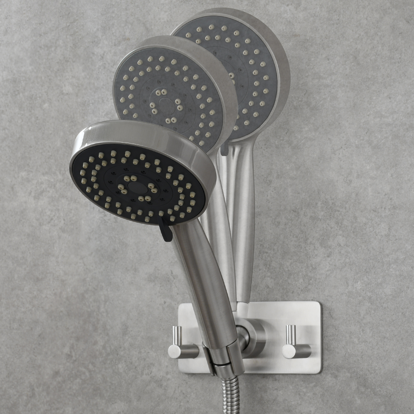Tecmolog Stainless Steel Nail-free/Drilling Wall Mounted Shower Head Holder with Two Hook,Nickel/Black