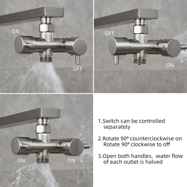 Tecmolog Brass G1/2 Dual Shut Off T-Valve Shower Diverter Y-Valve for Shower Head,Chrome/Nickel/Black