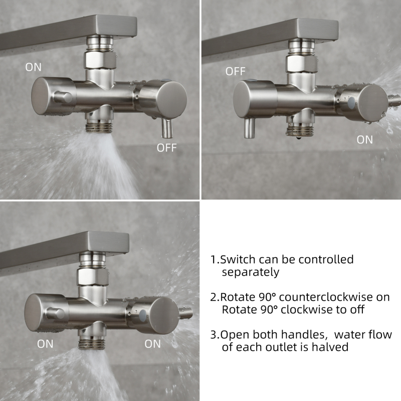 Tecmolog Brass G1/2 Dual Shut Off T-Valve Shower Diverter Y-Valve for Shower Head,Chrome/Nickel/Black