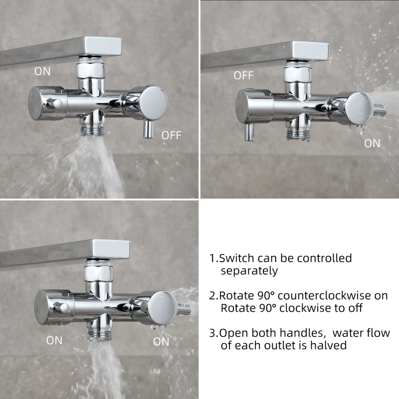 Tecmolog Brass G1/2 Dual Shut Off T-Valve Shower Diverter Y-Valve for Shower Head,Chrome/Nickel/Black