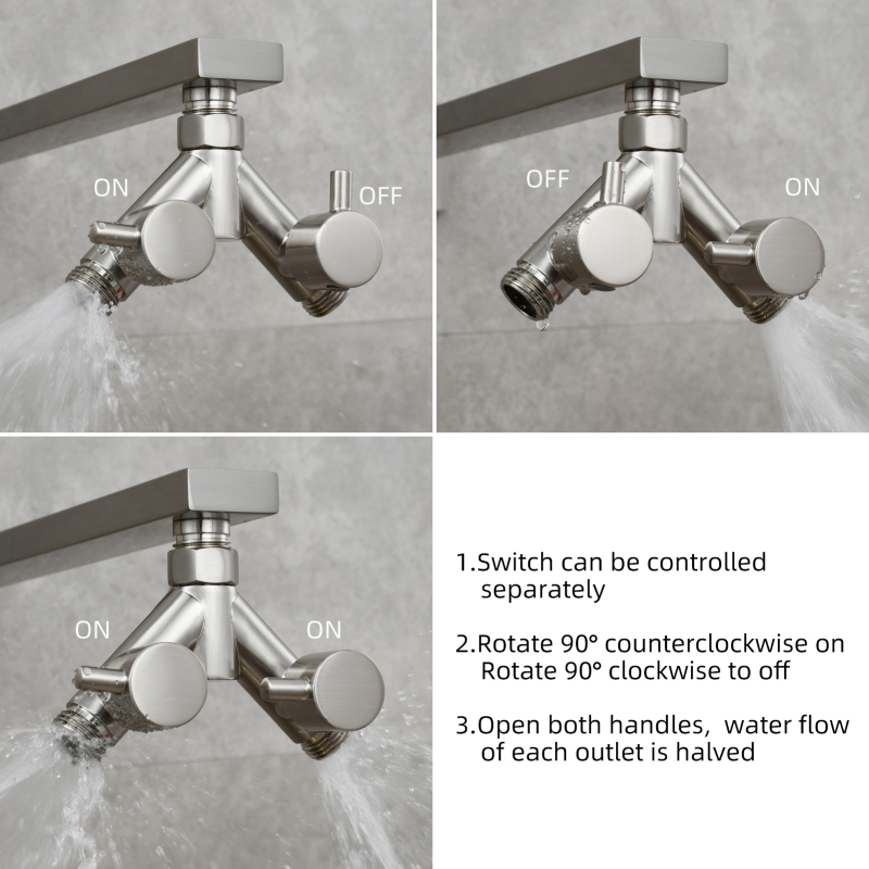 Tecmolog Brass G1/2 Dual Shut Off T-Valve Shower Diverter Y-Valve for Shower Head,Chrome/Nickel/Black